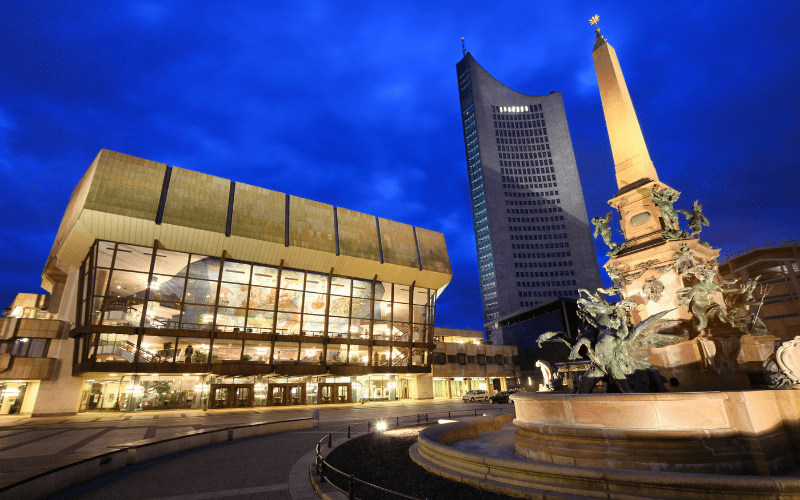 Exterior of the Gewandhaus concert venue in Leipzig, Germany, a stunning venue for  concerts and performances in Europe
