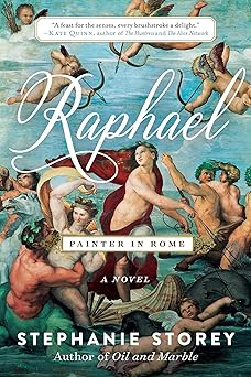 A vibrant book cover showcasing a classical Renaissance painting of cherubs and mythological figures, encapsulating the artistic brilliance of Raphael.