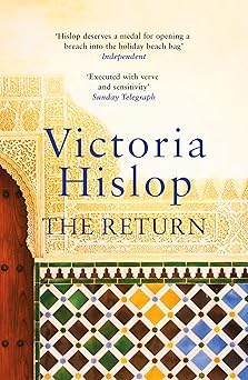A beige and colorful book cover featuring intricate tile designs, reminiscent of Spanish architecture, with the title "The Return" and the author "Victoria Hislop" prominently displayed.