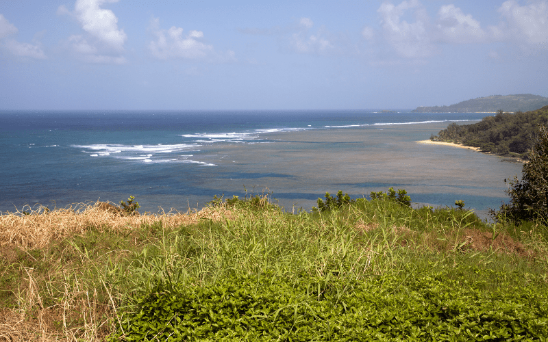 View of Anini Beach on the North Shore of  Kauai