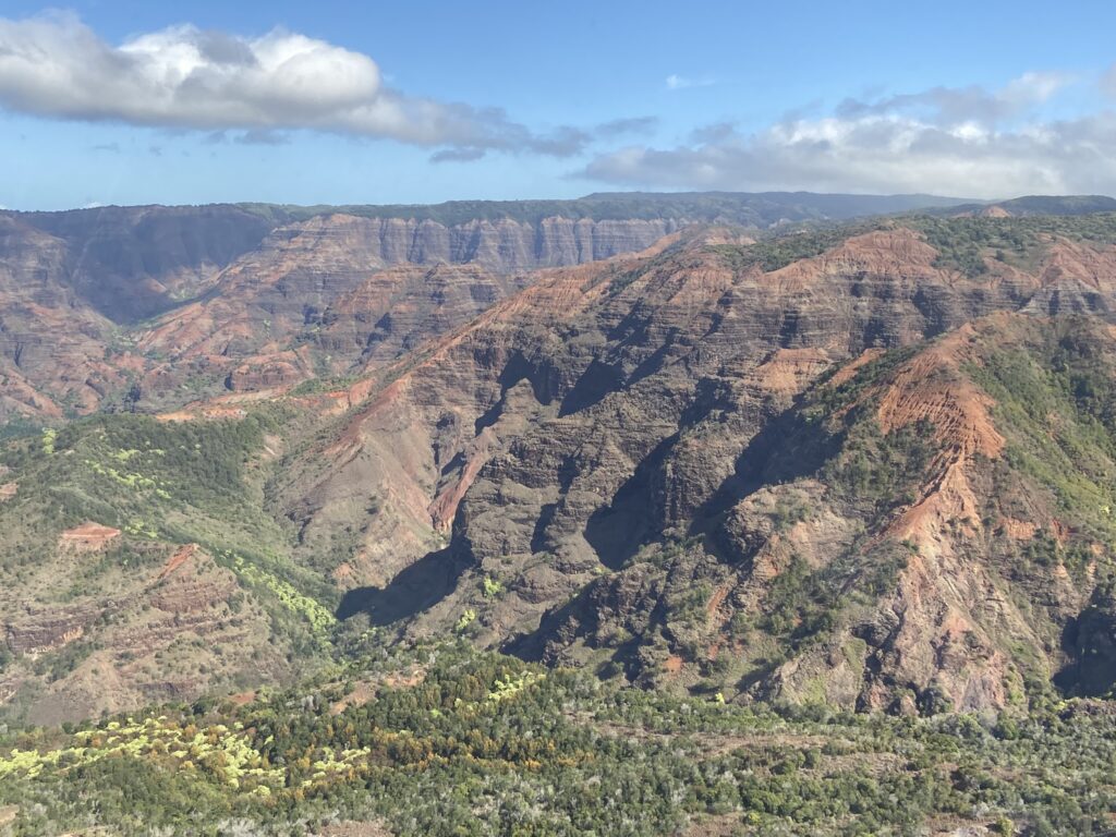 Waimea Canyon as seen from a helicopter ride--one of the major highlights of a helicopter ride over the island of Kauai.
