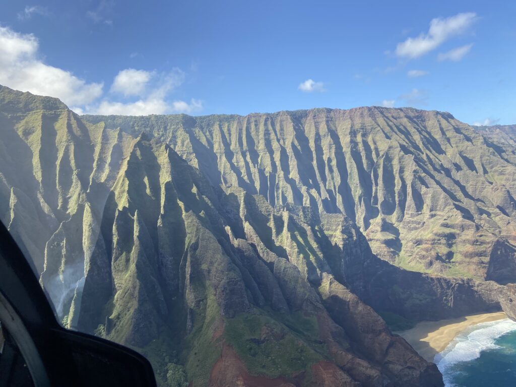 The Napali coast panorama as seen from a helicopter ride over Kauai