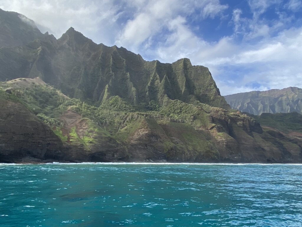 View of the Napali Coast from the deck of a boat
