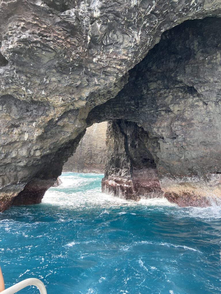 Sea cave along the Napali Coast in Kauai; a boat trip of the area is a highlight of a Kauai vacation.