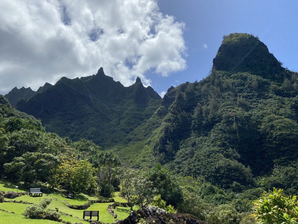 View of mountains from a lookout at Limahuli Gardens