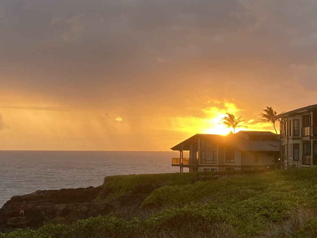 Sunset over the Pacific Ocean seen from the South Shore of Kauai.