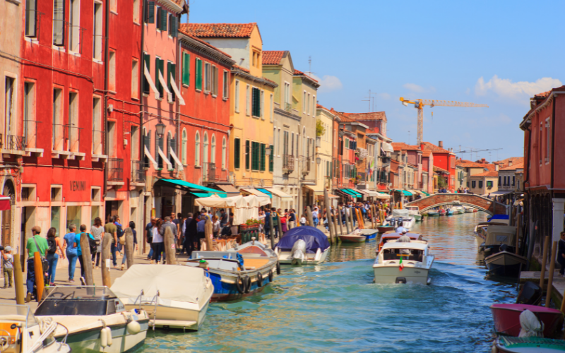 Colorful main drag on the island of Murano - perfect stop on Day 2 of a three day visit to Venice