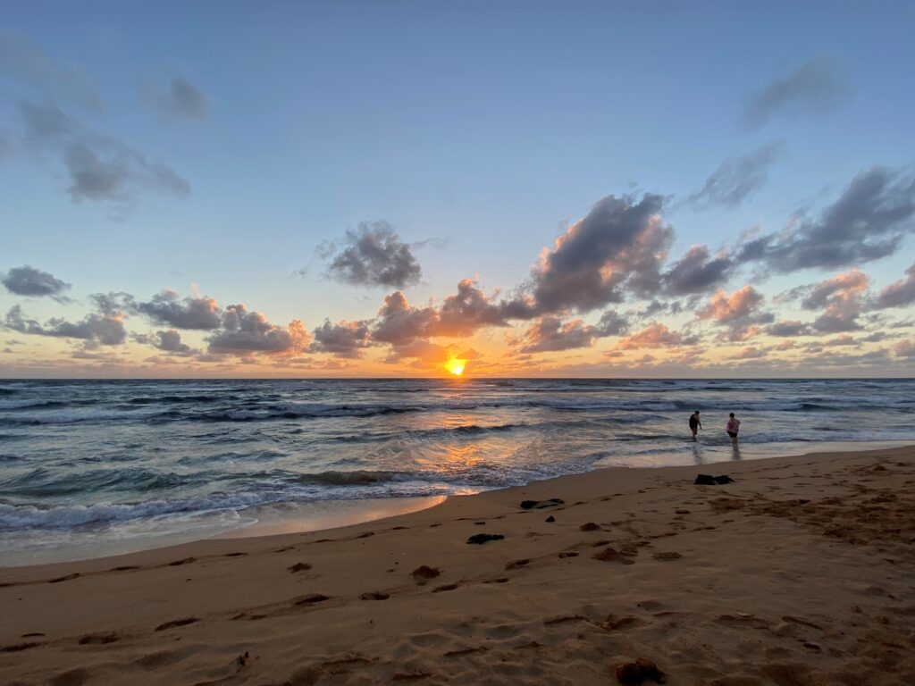 Sunrise from the beach at Kauai Beach Villas on the East Coast of Kauai.