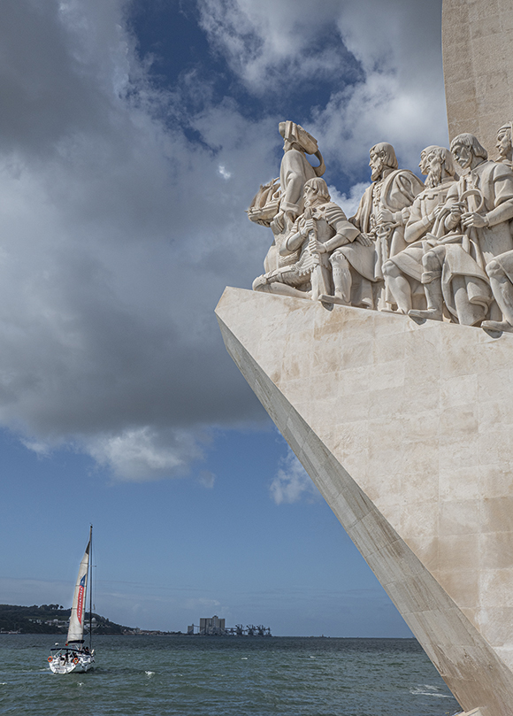 Monument to the Discoveries in Lisbon, Portugal; outdoor sightseeing is safe and fun as COVID restrictions start to ease.