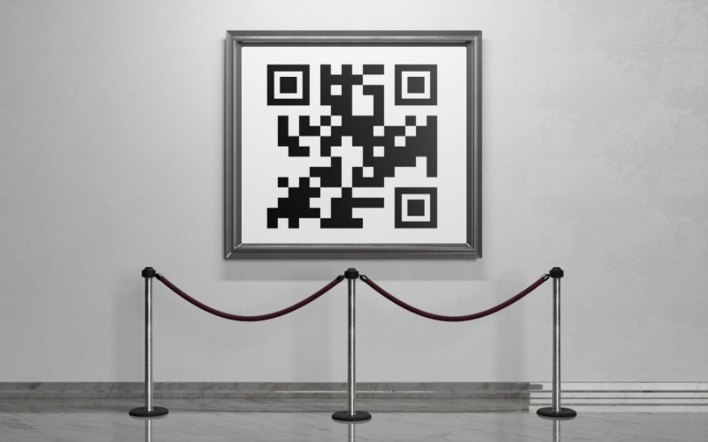 Picture of a QR code in a museum; using apps in museums is good green travel.