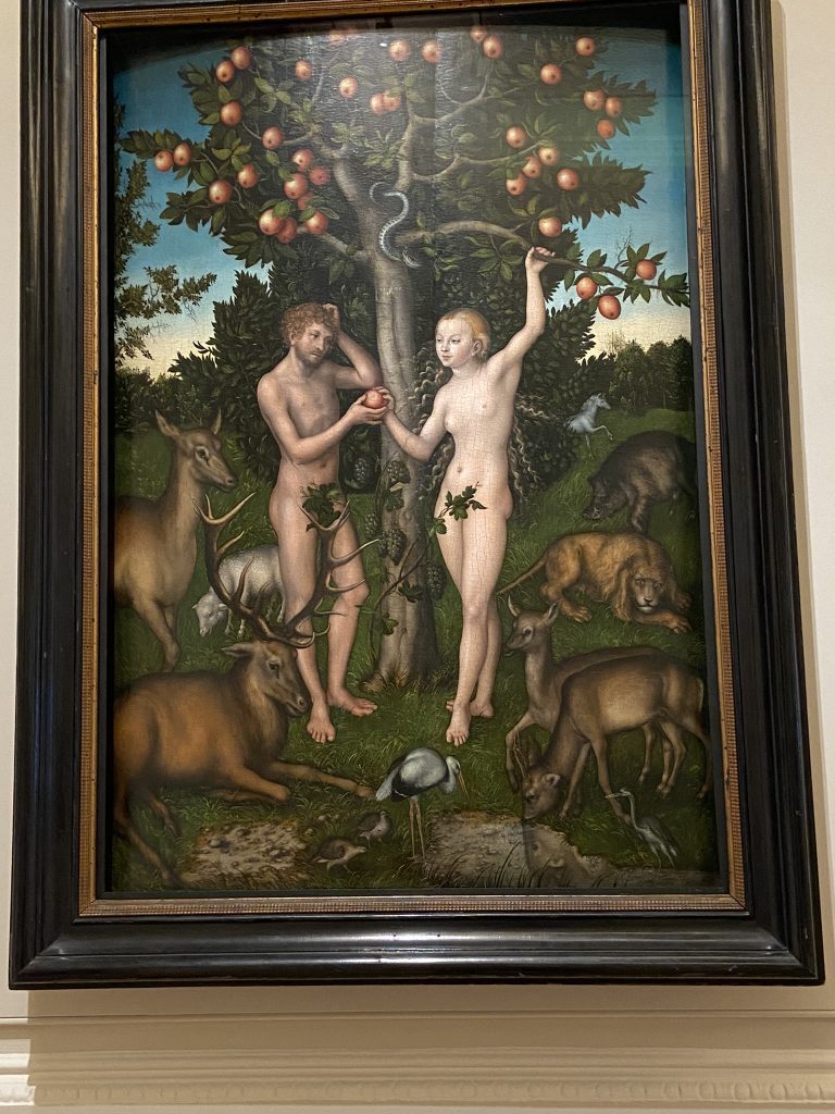 Adam and Eve by Cranach the Elder included in the collection at the Courtauld Gallery in London.