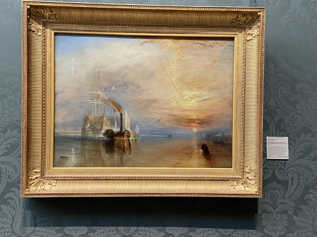The Fighting Temeraire tugged to her Last Berth to be broken up, 1838, by William Turner at the National Gallery in London
