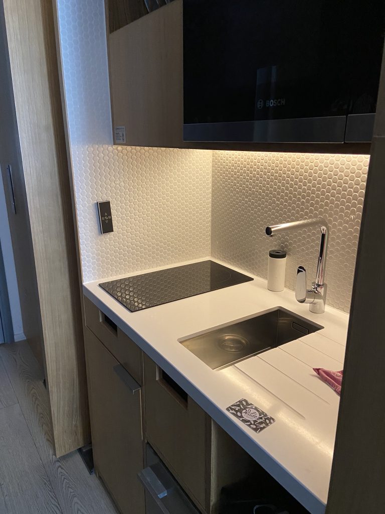 Kitchen area in the room at the Wilde Aparthotel in Covent Garden London