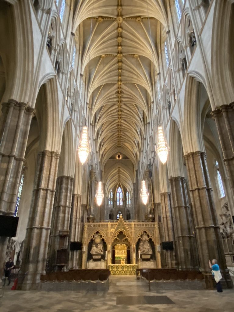Interior of Westminster Abbey in London facing the altar