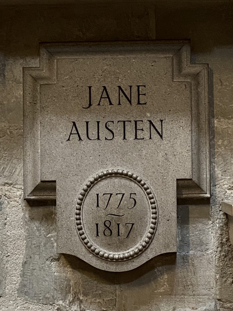 Memorial to Jane Austen in Poets Corner at Westminster Abbey in London