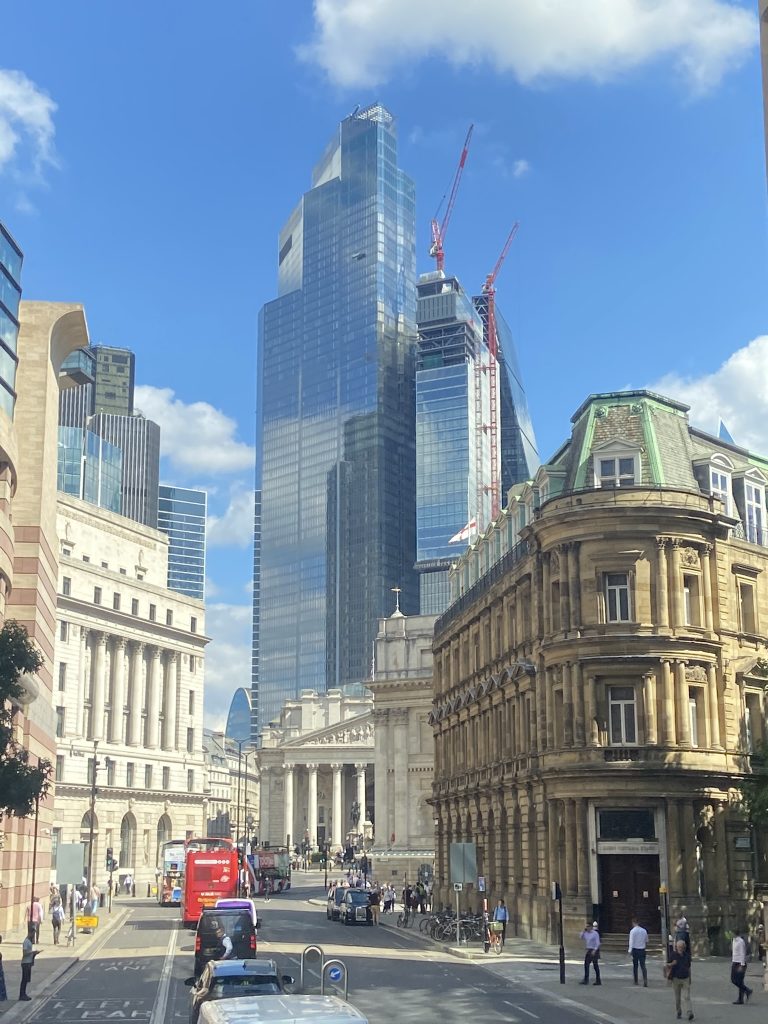 Old and new buildings in London's financial district
