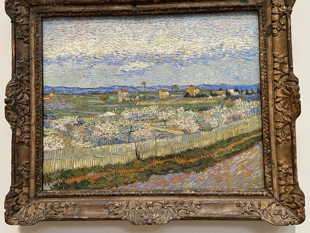 Peach Trees in Blossom by Vincent Van Gogh exhibited at the Courthauld Gallery in London
