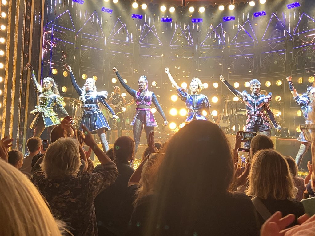 The six queens in the production of Six take their bows