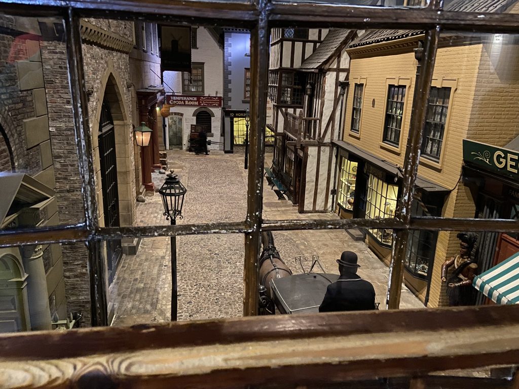 View of a late 19th century street, a reconstruction in the York Castle Museum in York