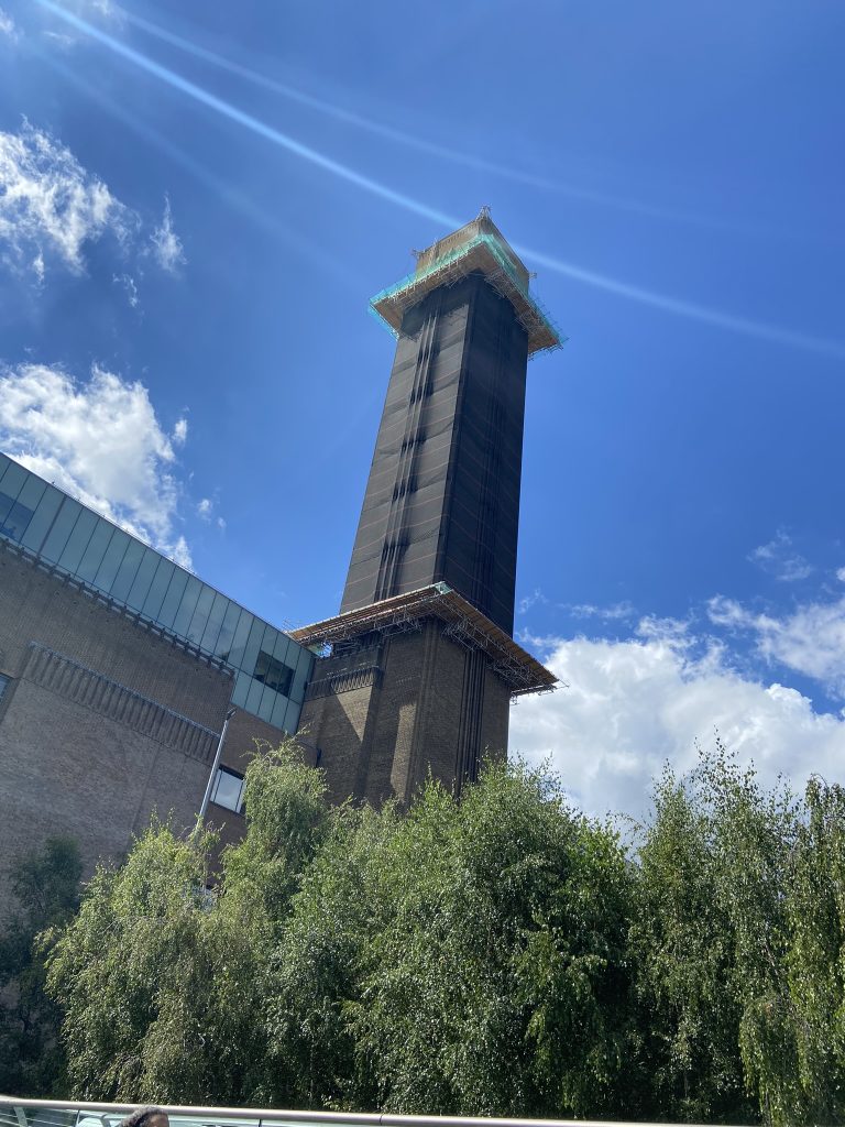 The tower of the Tate Modern soaring into a very blue sky