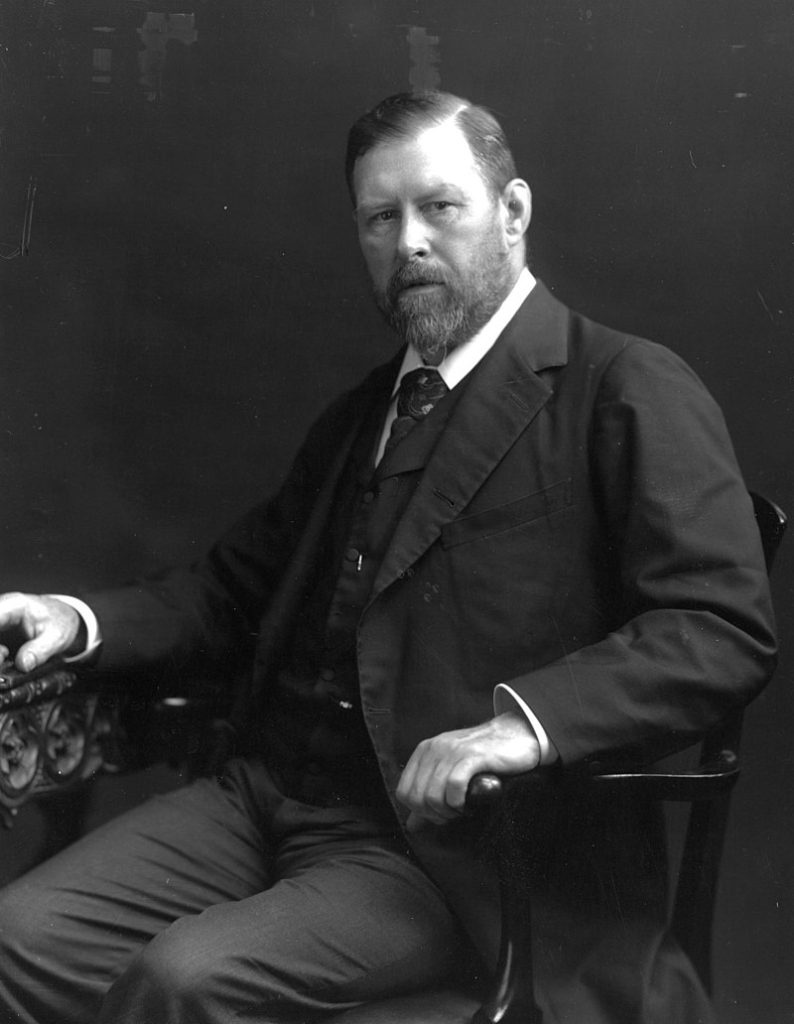 Black and white photograph of Bram Stoker who spent time in Whitby, Yorkshire where he was inspired to write Dracula