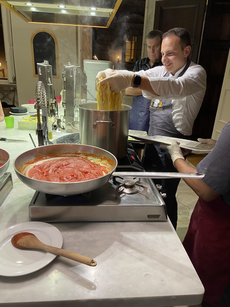 Chef Marco at InRome Cooking school making pasta