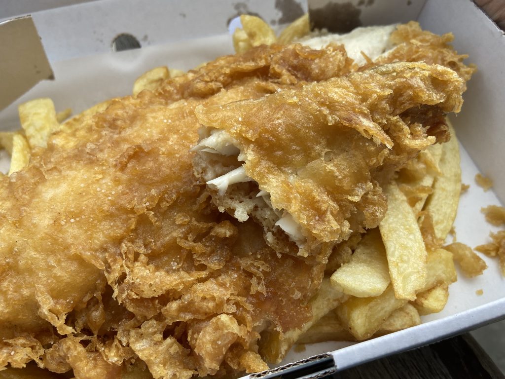 A medium portion of fish and chips in Whitby 