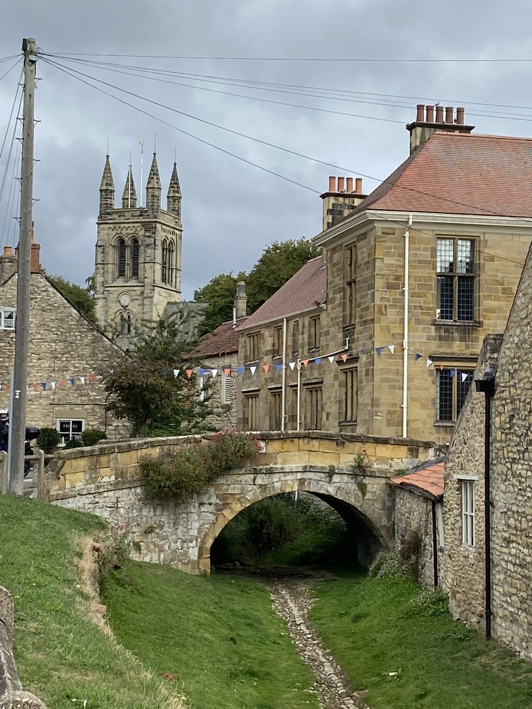 View of bridge and church in Helmsley in Yorkshire