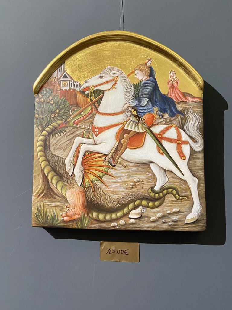 Medieval style painting by Silvia Salvadori of Saint George and the dragon