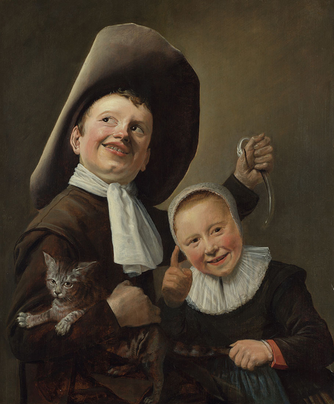 Judith Leyster A Boy and a Girl with a Cat and an Eel about 1635 Oil on oak, 59.4 × 48.8 cm at the National Gallery in London