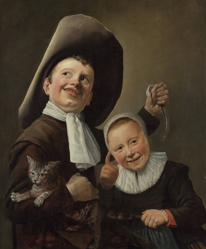 Judith Leyster A Boy and a Girl with a Cat and an Eel about 1635 Oil on oak, 59.4 × 48.8 cm at the National Gallery in London