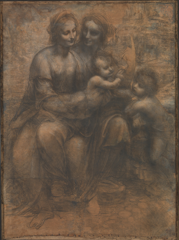 Leonardo da Vinci The Burlington House Cartoon about 1499-1500 Charcoal (and wash?) heightened with white chalk on paper, mounted on canvas, 141.5 x 104.6 cm at the    National Gallery in London