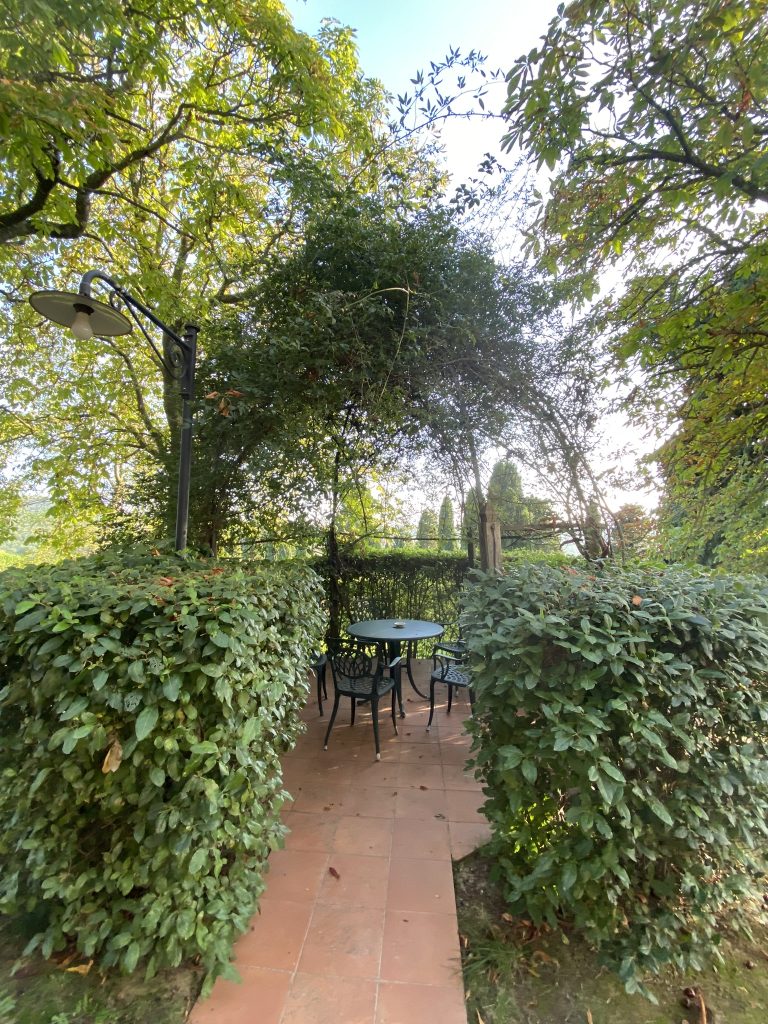 Shaded walkway at a country resort in Tuscany