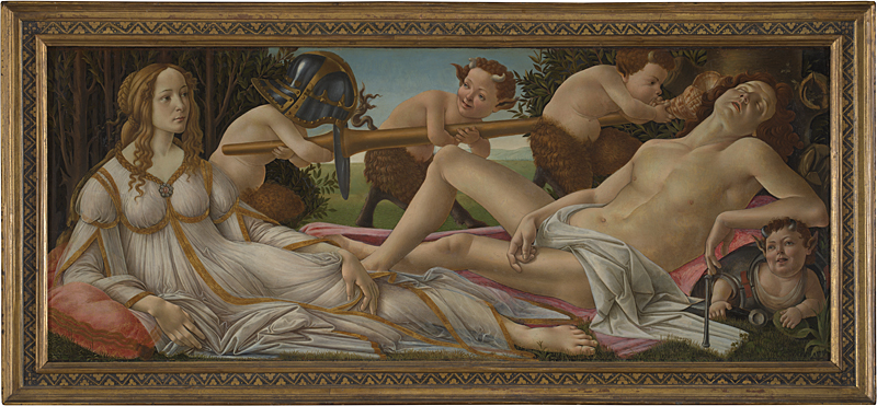 Sandro Botticelli Venus and Mars about 1485 Tempera and oil on poplar, 69.2 x 173 at the National Gallery in London