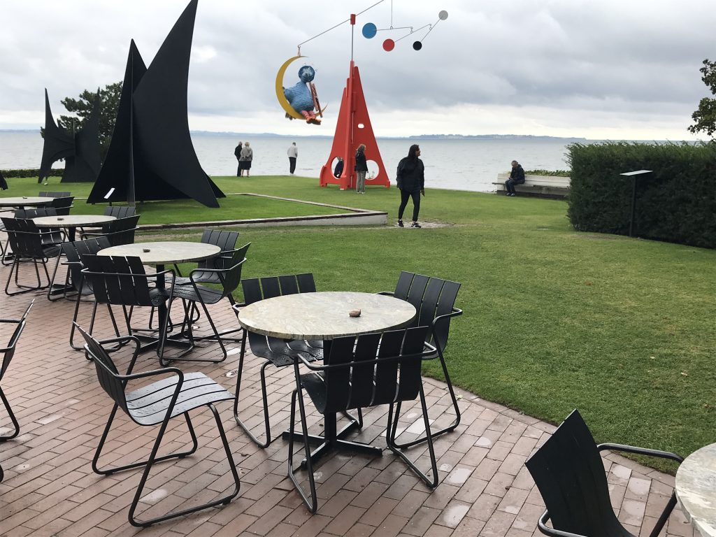 Huge mobile in the sculpture garden overlooking the water with Sweden in the distance  at the Louisiana Museum of Modern Art