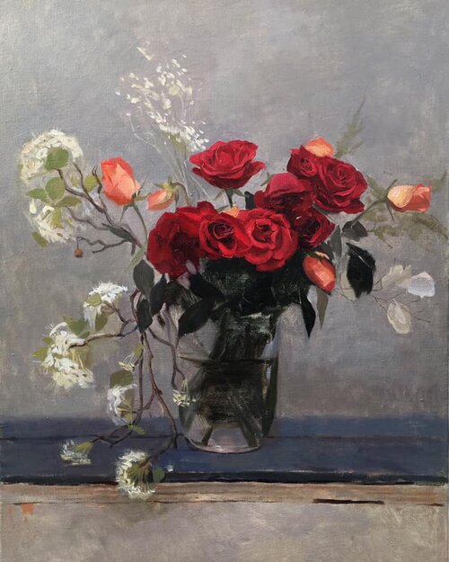 Still Life with Roses and Cherry Blossoms by Tanvi Pathare who is hosting a workshop at the Villa Lena in Tuscany