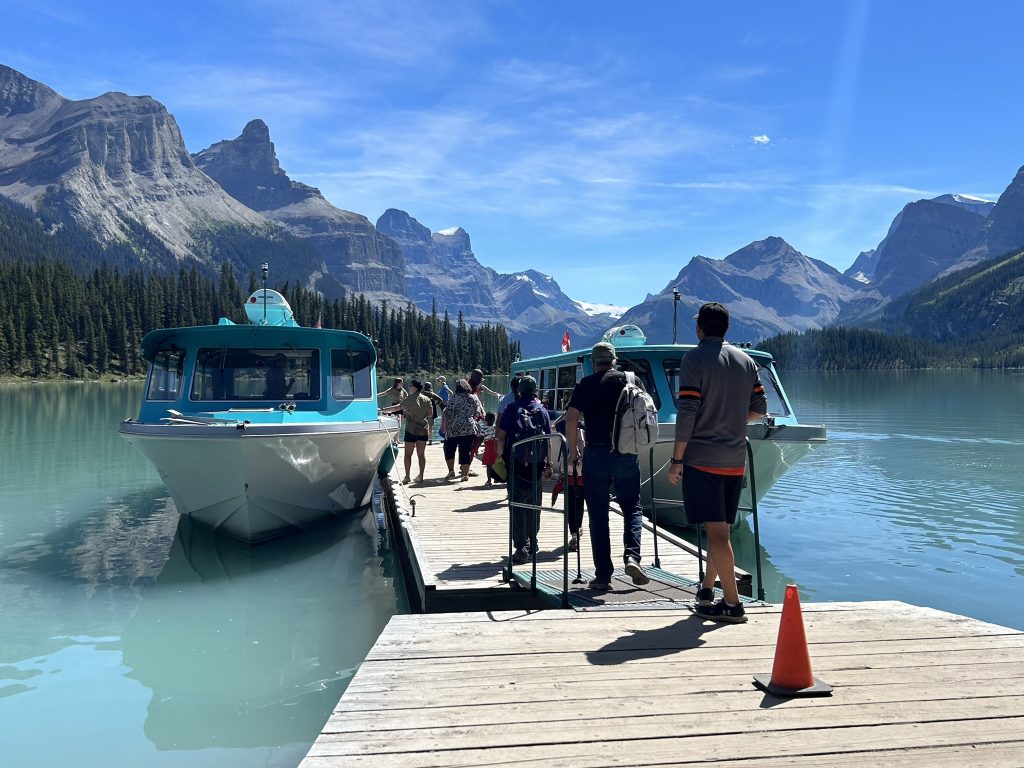 Getting on the boat for the Maligne Lake cruise
