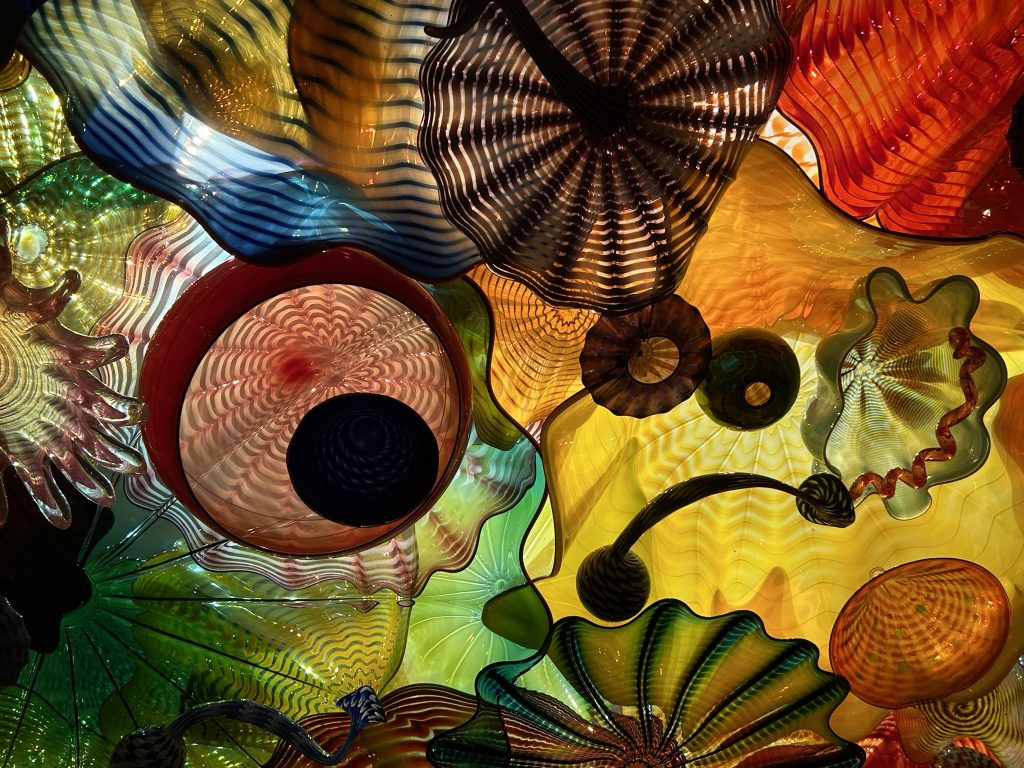 Chihuly sculpture called Persian Ceiling - bright and colorful glass