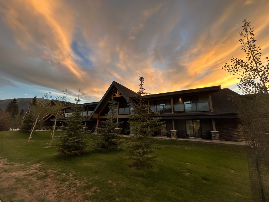 Sunset over Forest Park Hotel in Jasper, Alberta