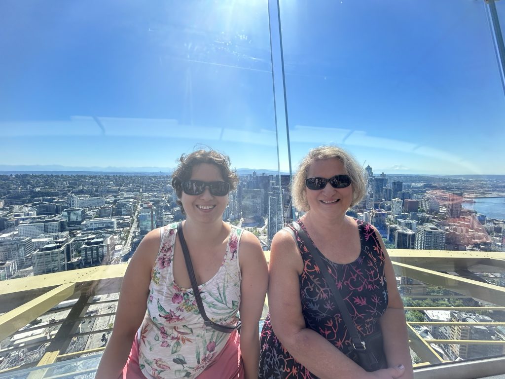 Carol and Julia at the top of the space needle in Seattle