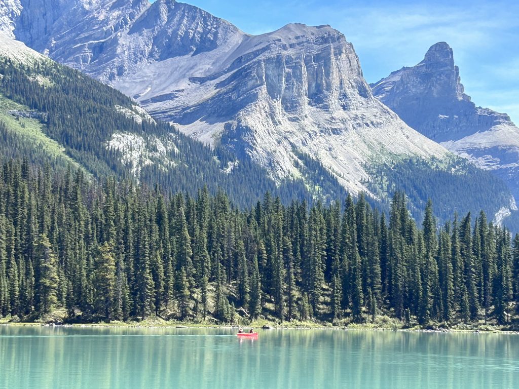 Mountains ringing Maligne Lake in Jasper National park