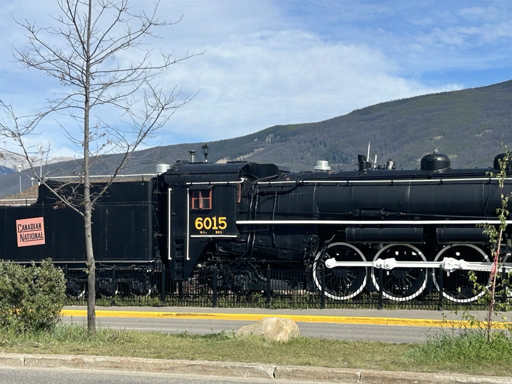 Old-fashioned train locomotive in Jasper, Alberta