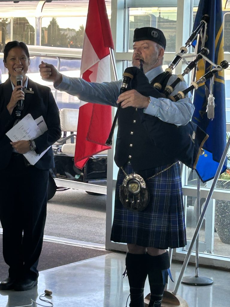 Scots Piper at the start of a trip on the Rocky Mountaineer