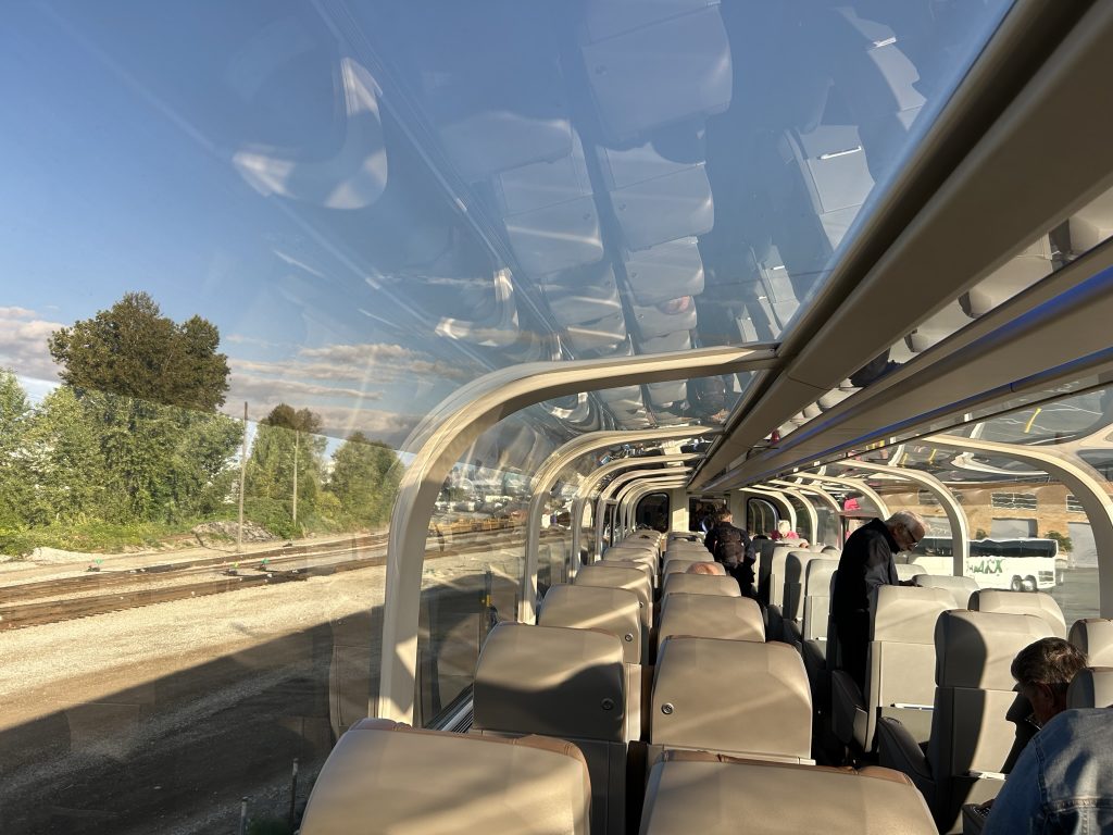 View of the dome car on the Rocky Mountaineer  train