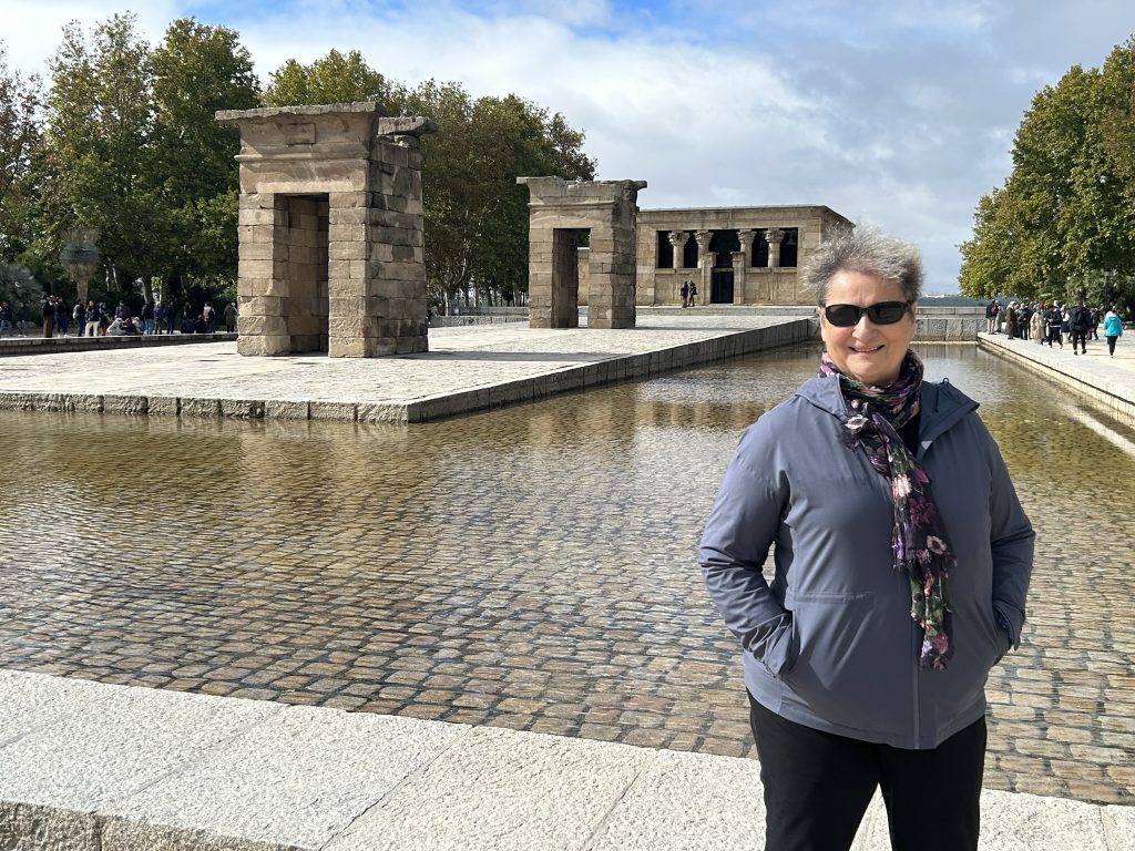 Carol Cram in front of Debod Temple