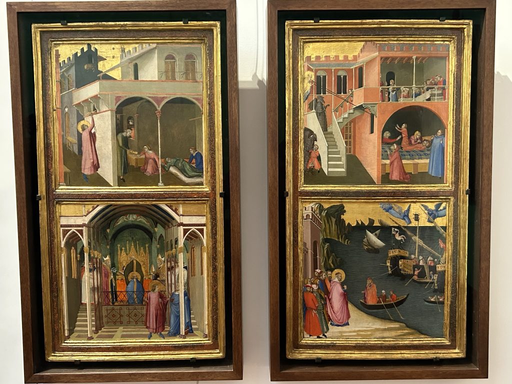 Four paintings of the Life of Saint Nicholas by Lorenzetti in the Uffizi Gallery in Florence.