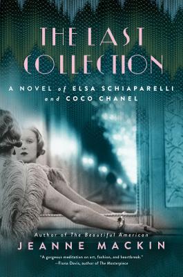 A glamorous image of a woman from the 1930s/40s, styled in a luxurious setting, evokes themes of fashion, art, and rivalry, tying in with Elsa Schiaparelli and Coco Chanel.