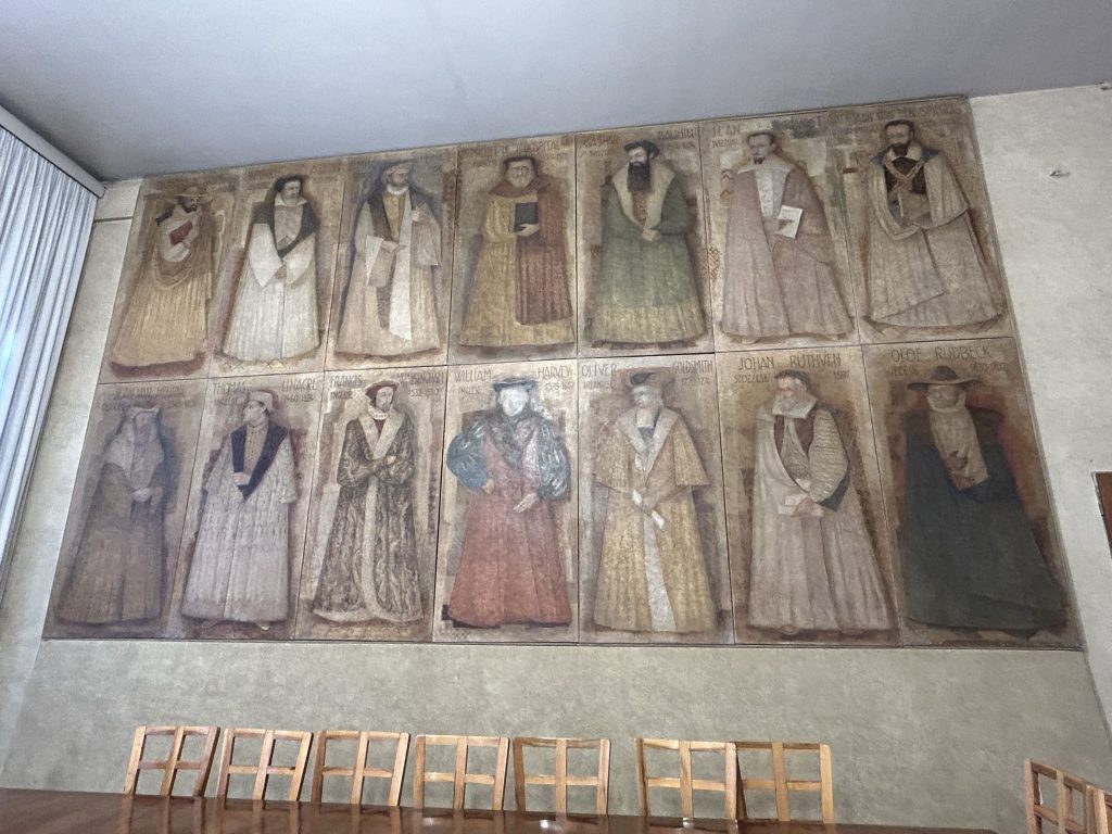 Paintings of students in medieval garb who attended the University of Padua