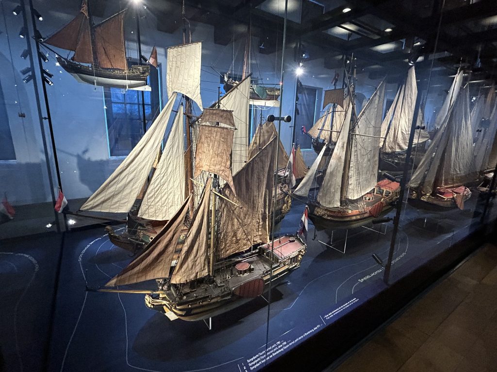 Exhibit at the maritime Museum in Amsterdam of model ships