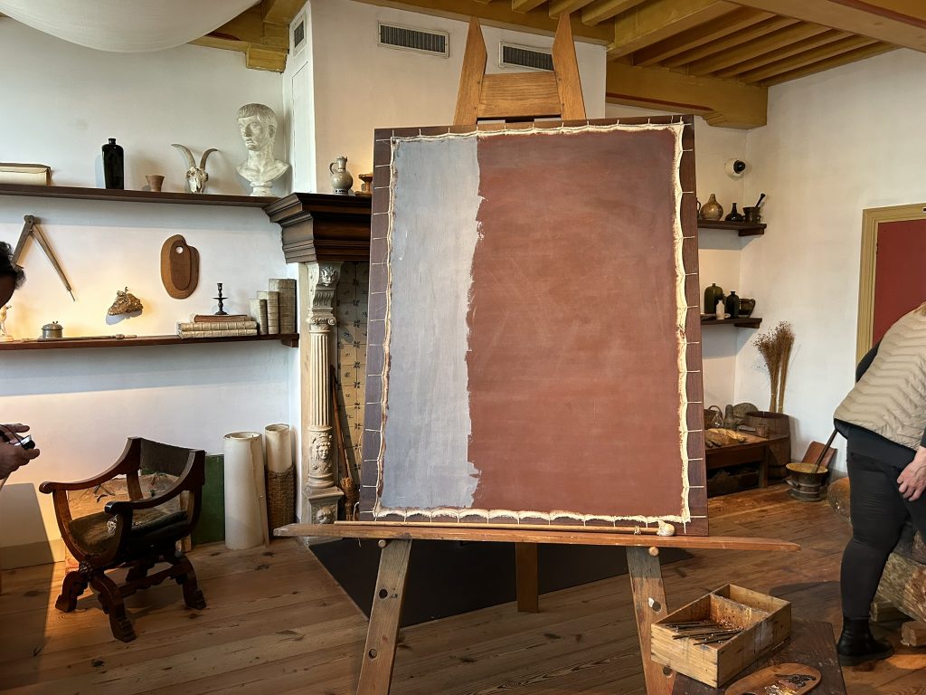 Easel where Rembrandt worked at the Rembrandt House Museum in Amsterdam
